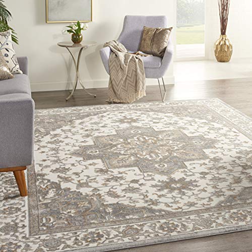 Kathy Ireland Grand Villa Persian Light Grey 8' x 10' Area -Rug, Easy -Cleaning, Non Shedding, Bed Room, Living Room, Dining Room, Kitchen (8x10)