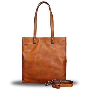 genuine leather tote bag for women handmade satchel purses shoulder bags retro top handle handbags (brown)