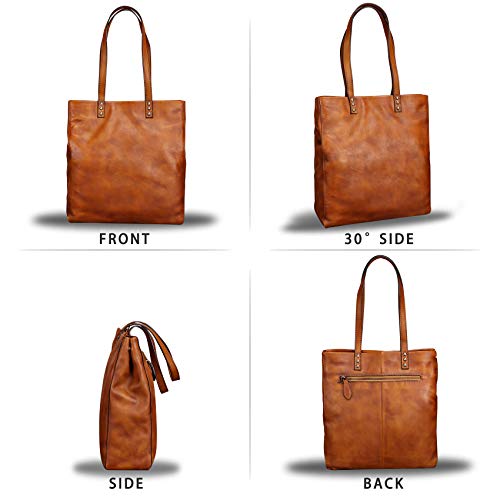 Genuine Leather Tote Bag for Women Handmade Satchel Purses Shoulder Bags Retro Top Handle Handbags (Brown)