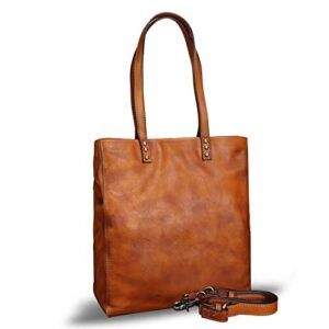 Genuine Leather Tote Bag for Women Handmade Satchel Purses Shoulder Bags Retro Top Handle Handbags (Brown)