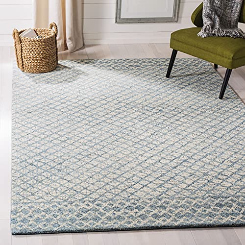 SAFAVIEH Abstract Collection 8' Square Blue/Ivory ABT203A Handmade Premium Wool Living Room Dining Bedroom Area Rug