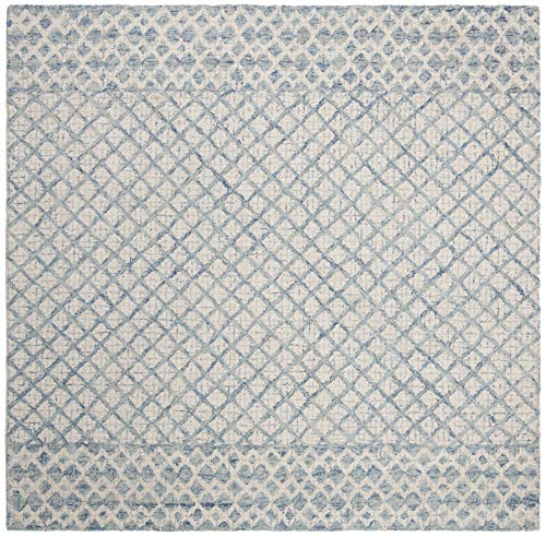 SAFAVIEH Abstract Collection 8' Square Blue/Ivory ABT203A Handmade Premium Wool Living Room Dining Bedroom Area Rug