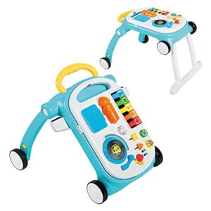 baby einstein musical mix ‘n roll 4-in-1 push walker, activity center, toddler table and floor -toy for 6 months+, blue