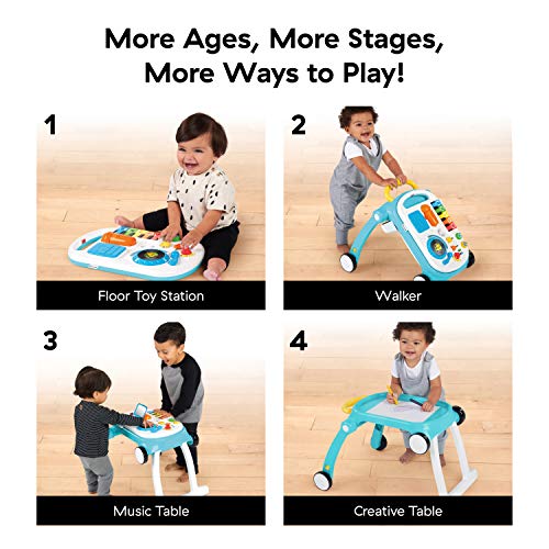 Baby Einstein Musical Mix ‘N Roll 4-in-1 Push Walker, Activity Center, Toddler Table and Floor -Toy for 6 Months+, Blue