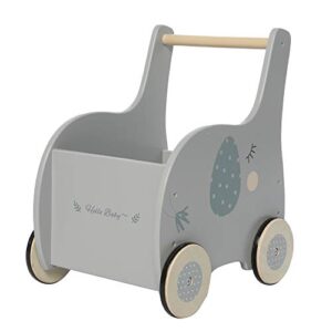 grey elephant-2-in-1 baby learning walker wooden strollers – toddler baby push walker toys with wheels for girls boys 1-3 years old, wagon toy walkers sturdy construction