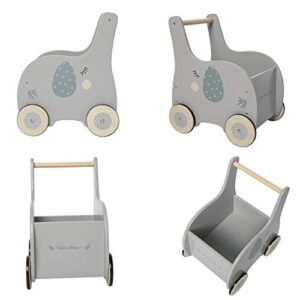 Grey Elephant-2-in-1 Baby Learning Walker Wooden Strollers - Toddler Baby Push Walker Toys with Wheels for Girls Boys 1-3 Years Old, Wagon Toy Walkers Sturdy Construction