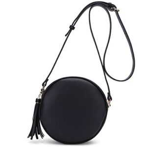 catmicoo round crossbody purses for women circle bag with tassel (black)