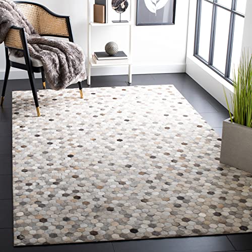 SAFAVIEH Studio Leather Collection 6' x 9' Ivory/Grey STL217A Handmade Mid-Century Modern Living Room Dining Bedroom Area Rug