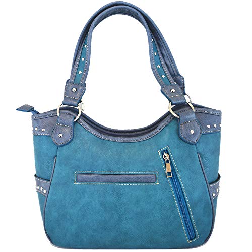 Western Style Springtime Embroidery Butterfly Totes Purse Country Handbag Women Shoulder Bag Wallet Set (#3 Turquoise)