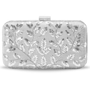 aheli indian clutch purses for women wedding handmade evening handbags party bridal clutch, silver
