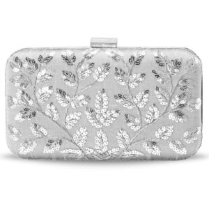 Aheli Indian Clutch Purses for Women Wedding Handmade Evening Handbags Party Bridal Clutch, Silver