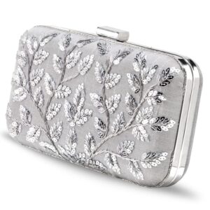 Aheli Indian Clutch Purses for Women Wedding Handmade Evening Handbags Party Bridal Clutch, Silver