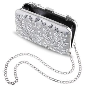 Aheli Indian Clutch Purses for Women Wedding Handmade Evening Handbags Party Bridal Clutch, Silver