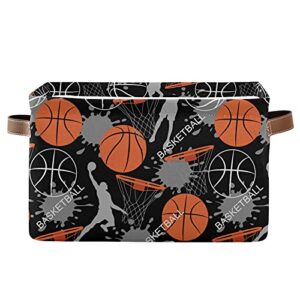 play basketball pattern storage baskets for toy clothes books gifts empty shelves rectangular storage bin for shelves closets laundry nursery decorative storage boxes collapsible,15x11x9.5x1pack