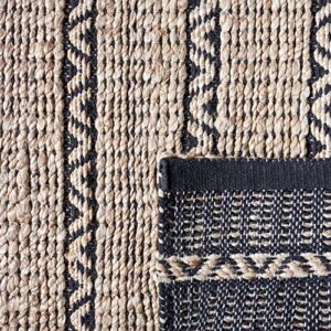 Safavieh Natural Fiber Collection 5' x 8' Black/Natural NFB655Z Handmade Flatweave Stripe Premium Jute & Cotton Jute Living Room Dining Bedroom Area Rug