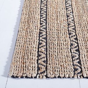 Safavieh Natural Fiber Collection 5' x 8' Black/Natural NFB655Z Handmade Flatweave Stripe Premium Jute & Cotton Jute Living Room Dining Bedroom Area Rug