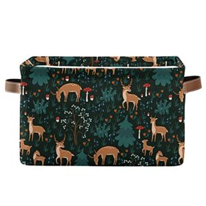 forest deer mushroom storage baskets for toy clothes books gifts empty shelves rectangular storage bin for shelves closets laundry nursery decorative storage boxes collapsible,15x11x9.5x2pack
