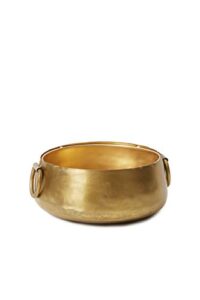 serene spaces living decorative gold iron handi bowl, large centerpiece bowl – traditional indian style urli bowl for home, diwali, pooja, potpourri, measures 3.75″ tall & 9″ diameter