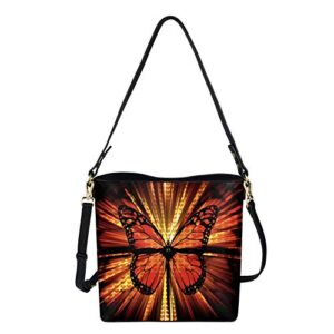 hugs idea elegant handbag hobo cross bosy bags with adjustable straps for women ladies butterfly pattern leather bucket tote bag