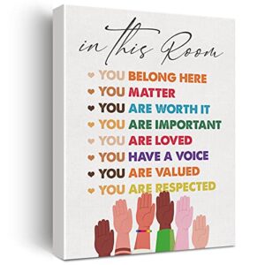 inspirational diversity wall art in this room watercolor canvas painting prints for classroom office wall decor framed equality artwork gifts(12×15 inch)