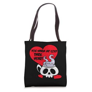 gothic valentine’s day coffee skull emo goth horror funny tote bag