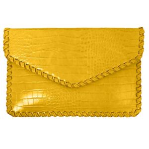 jnb flat crocodile pattern envelope clutch,yellow