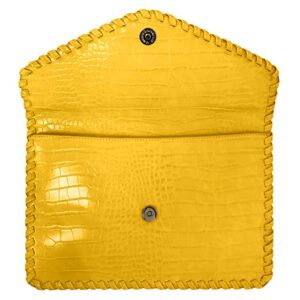 JNB Flat Crocodile Pattern Envelope clutch,Yellow