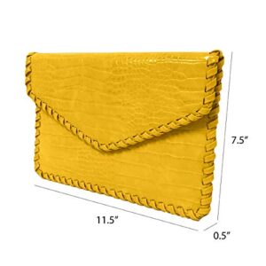 JNB Flat Crocodile Pattern Envelope clutch,Yellow