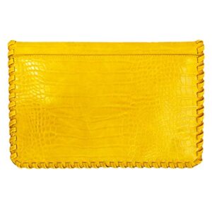 JNB Flat Crocodile Pattern Envelope clutch,Yellow