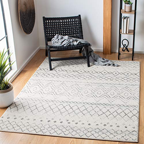 SAFAVIEH Madison Collection 5'1" x 7'6" Ivory/Charcoal MAD798D Moroccan Boho Distressed Non-Shedding Living Room Bedroom Area Rug