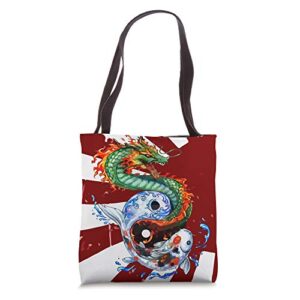 cute koi fish ying yang, japanese lucky dragon japan tote bag