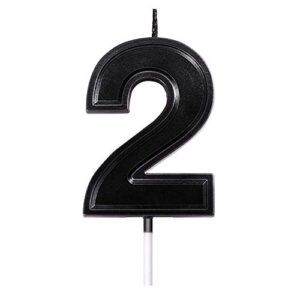 2.76 inches large birthday cake number candle,black fashion numeral topper decoration for wedding anniversary, shower, kids and adults party celebration photograph beautiful moments. (number 2)