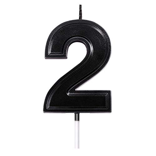 2.76 Inches Large Birthday Cake Number Candle,Black Fashion Numeral Topper Decoration for Wedding Anniversary, Shower, Kids and Adults Party Celebration Photograph Beautiful Moments. (Number 2)