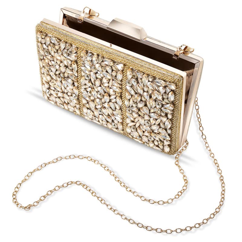 Aheli Indian Clutch Purses for Women Wedding Handmade Evening Handbags Party Bridal Clutch, Gold