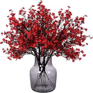 momkids 6 pcs babys breath artificial flowers bulk real touch faux gypsophila bouquet fake plastic silk flowers for home kitchen bedroom wedding festival christmas halloween party decoration (red)