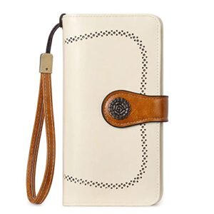 cluci wallet for women leather large capacity purse wristlet clutch rfid blocking credit card holder with id window