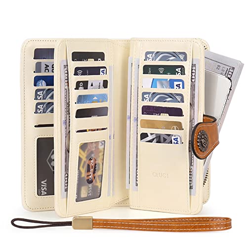 CLUCI Wallet for Women Leather Large Capacity Purse Wristlet Clutch RFID Blocking Credit Card Holder with ID Window