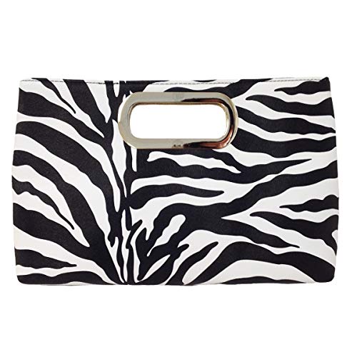 JNB Top Handle Zebra Print Clutch,Wht/bk