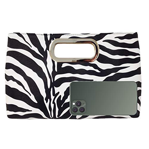 JNB Top Handle Zebra Print Clutch,Wht/bk