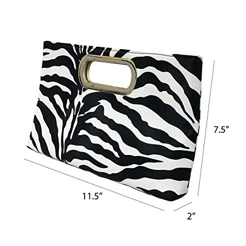 JNB Top Handle Zebra Print Clutch,Wht/bk