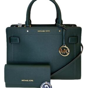 Michael Kors MICHAEL Michael Kors Rayne MD EW Satchel bundled with Trifold Wallet Purse Hook (Racing Green)