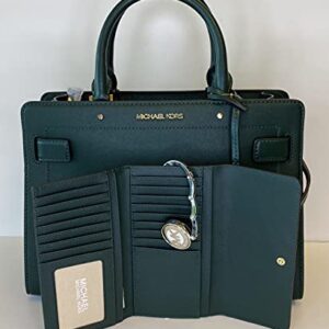 Michael Kors MICHAEL Michael Kors Rayne MD EW Satchel bundled with Trifold Wallet Purse Hook (Racing Green)