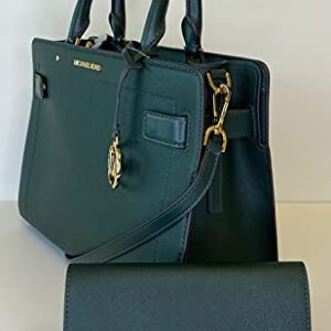 Michael Kors MICHAEL Michael Kors Rayne MD EW Satchel bundled with Trifold Wallet Purse Hook (Racing Green)