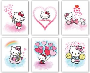 hello kitty poster – anime posters, hello kitty room decor, kawaii room decor, hello kitty watercolor prints for teen girls kids y2k room bedroom bathroom nursery wall decor picture posters birthday gifts, set of 6 unframed (8×10 inch) by liya