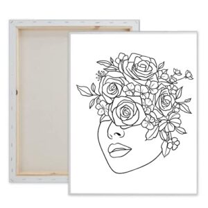 essenburg pre drawn canvas side flower lady paint kit | adult & teen sip and paint party favor | diy date night couple activity (s 8x10 canvas only)