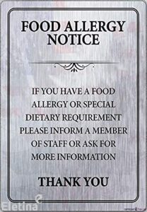 eletina twinkle warning sign food allergy safety notice metal tin sign/if you have a food allerdy or special dietary requirement sign 8 x 12 inches