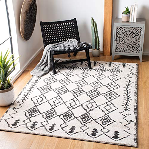 SAFAVIEH Tunisia Collection 5'3" x 7'7" Ivory / Black TUN736A Moroccan Tribal Non-Shedding Living Room Bedroom Dining Home Office Area Rug