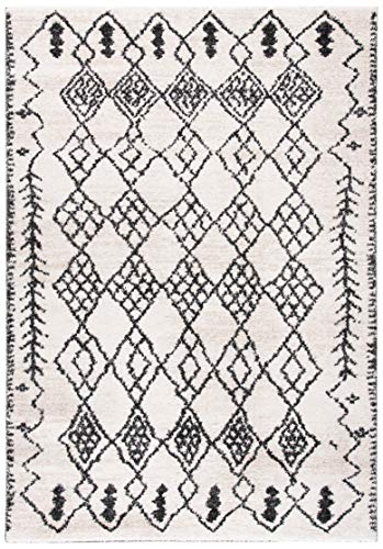 SAFAVIEH Tunisia Collection 5'3" x 7'7" Ivory / Black TUN736A Moroccan Tribal Non-Shedding Living Room Bedroom Dining Home Office Area Rug