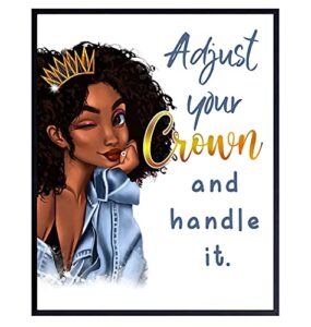 african american woman wall art – black queen- inspirational quotes wall decor – motivational posters – uplifting encouragement gifts for women – girls bedroom living room home office – afro girl 8×10