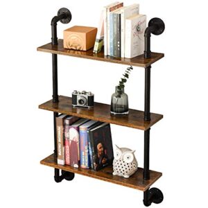 IBUYKE Pipe Floating Shelves,37.5" Industrial Pipe Shelves,3-Tier Rustic Wall Mount Bookcase,Metal Bracket Storage Wall Shelf for Bedroom, Kitchen, Living Room, Bathroom GL-TM003